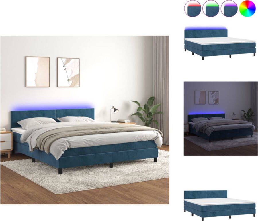 VidaXL Boxspring Boxsprings Bed Slaapmeubel Boxspring met matras en LED fluweel donkerblauw 180x200 cm - Foto 2