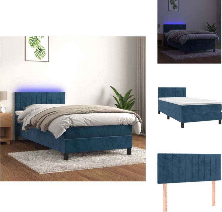 VidaXL Boxspring Bed Donkerblauw fluweel 203x80x78 88 cm Verstelbaar hoofdbord Kleurrijke LED-verlichting Pocketvering matras Huidvriendelijk topmatras Inclusief montagehandleiding Bed - Foto 2