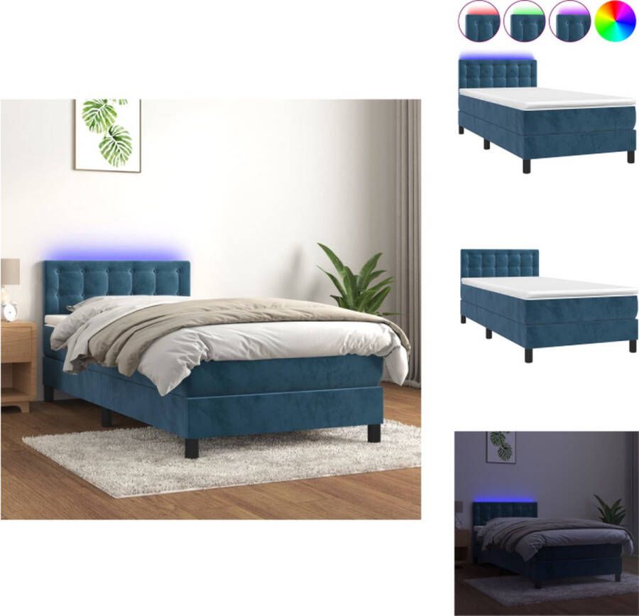 VidaXL Boxspring Bed Donkerblauw fluweel 203x80x78 88 cm Verstelbaar hoofdbord Kleurrijke LED-verlichting Pocketvering matras Huidvriendelijk topmatras Inclusief montagehandleiding Bed