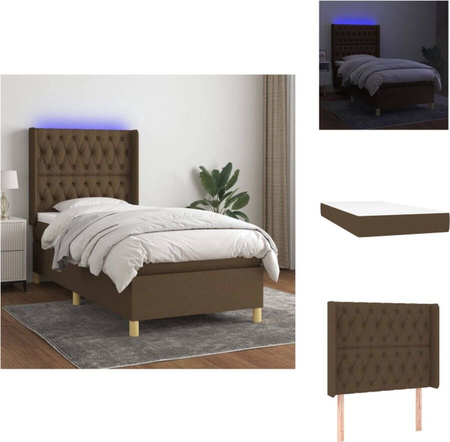 VidaXL Bed Donkerbruin 203 x 103 x 118 128 cm PVC stof Verstelbaar hoofdbord Pocketvering matras Huidvriendelijk topmatras Kleurrijke LED-verlichting Bed