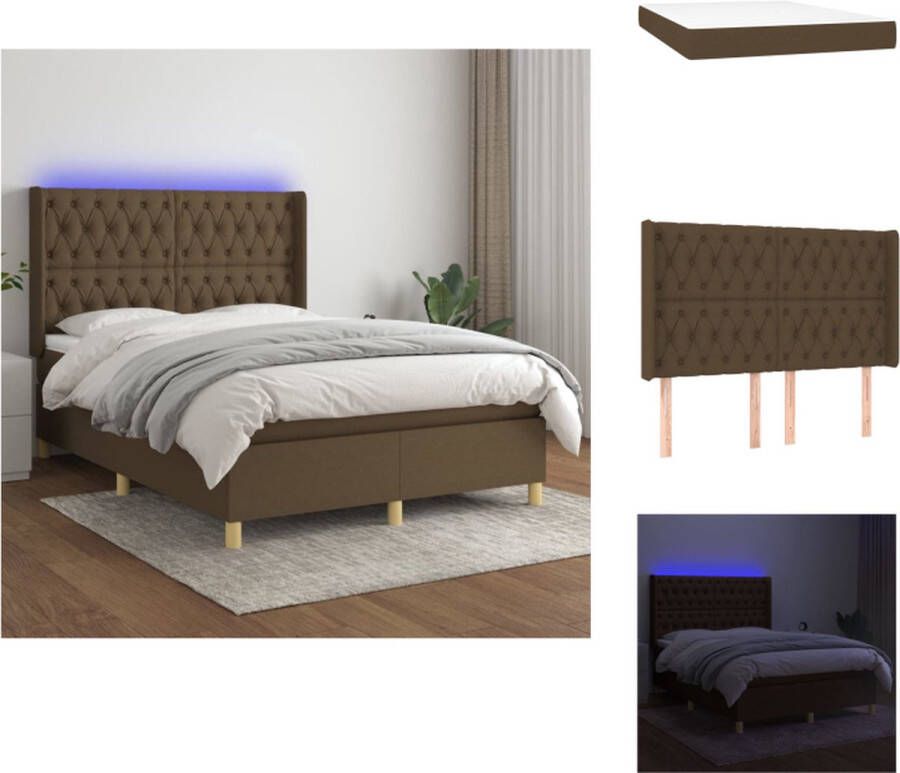 VidaXL Boxspring donkerbruin 140 x 200 cm inclusief matras en LED Bed - Foto 1