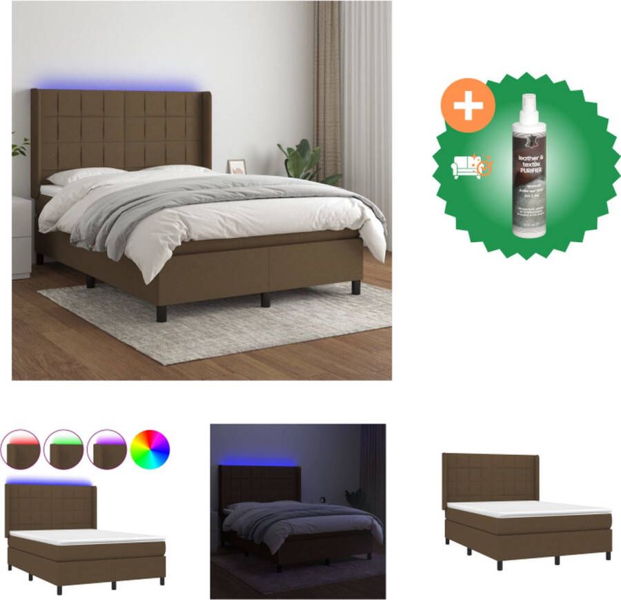 VidaXL Boxspring Donkerbruin 140x200 Inclusief Matras en LED Bed Inclusief Reiniger