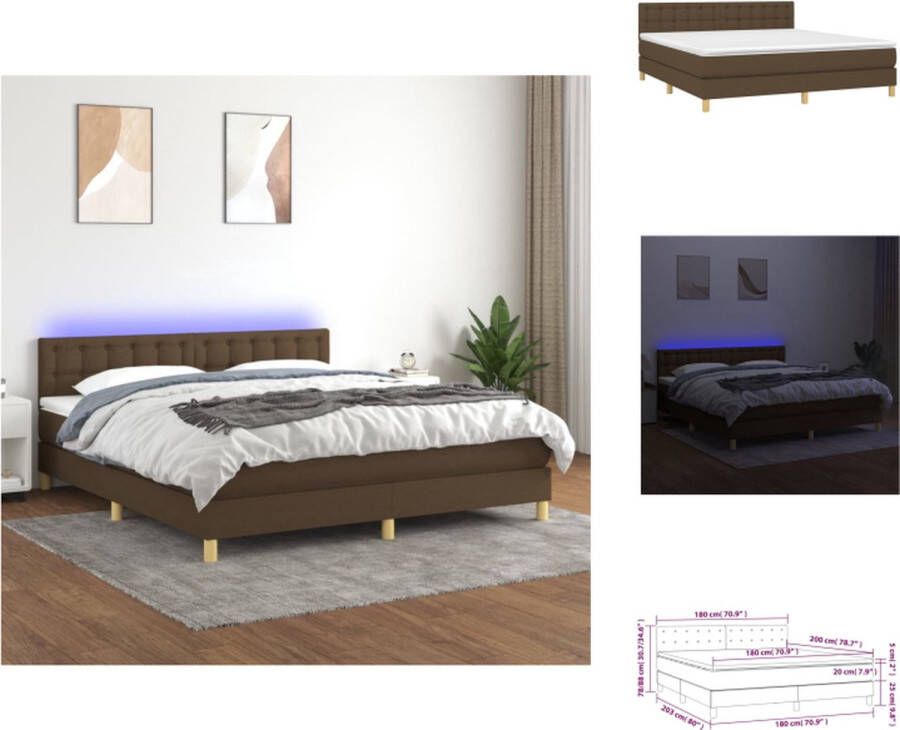 VidaXL Boxspring Bed LED 203 x 180 x 78 88 cm Donkerbruin Ademend en Duurzaam Verstelbaar Hoofdbord Kleurrijke LED-verlichting Pocketvering Matras Huidvriendelijk Topmatras Montagehandleiding inbegrepen Bed - Foto 3