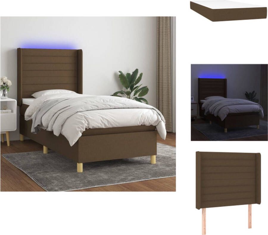 VidaXL Boxspring Donkerbruin 203 x 103 x 118 128 cm LED-verlichting Pocketvering matras Huidvriendelijk topmatras Bed