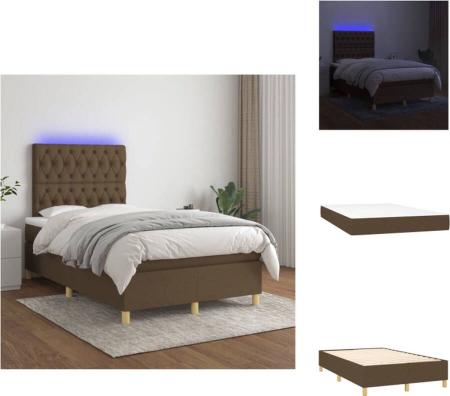 VidaXL Boxspring Donkerbruin 203 x 120 x 118 128 cm LED-verlichting Bed