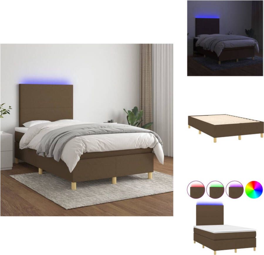 VidaXL Boxspring donkerbruin 203 x 120 x 118 128 cm verstelbaar hoofdbord LED-verlichting pocketvering matras huidvriendelijk topmatras Bed