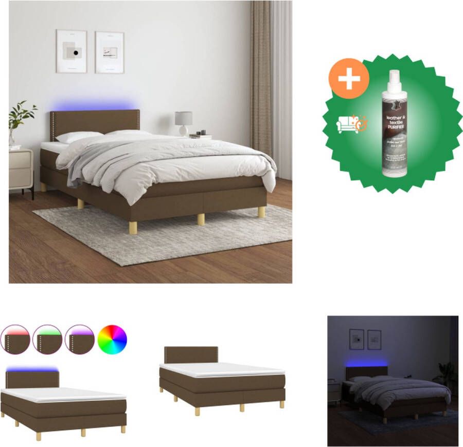 VidaXL Boxspring Donkerbruin 203 x 120 x 78 88 cm Verstelbaar hoofdbord LED-verlichting Pocketvering matras Huidvriendelijk topmatras Bed Inclusief Reiniger