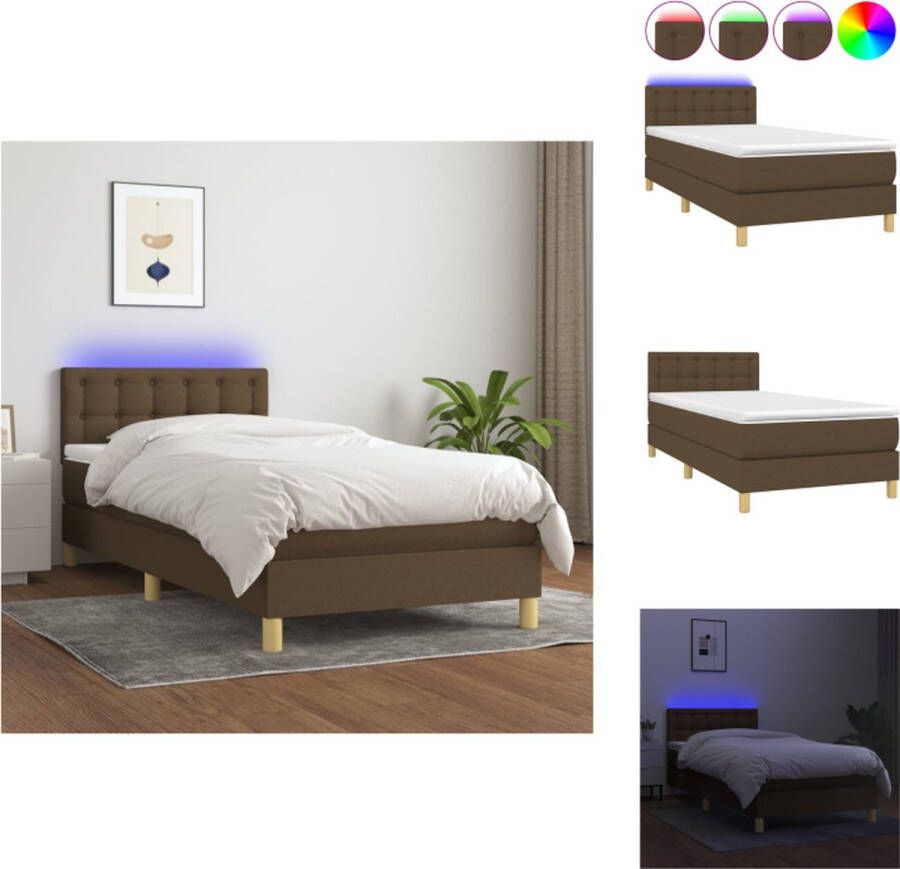 VidaXL Boxspring donkerbruin 203 x 90 x 78 88 cm comfortabele pocketvering matras met huidvriendelijk topmatras en kleurrijke LED-verlichting Bed