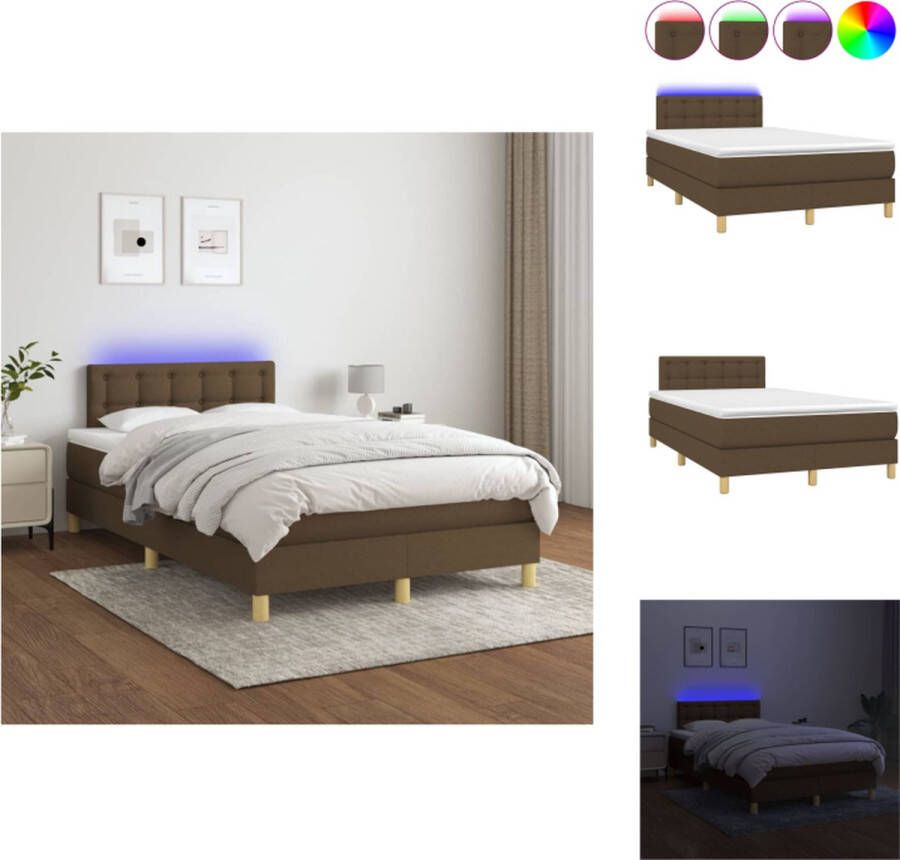 VidaXL Boxspring donkerbruin 203x120x78 88 cm LED-verlichting pocketvering Bed