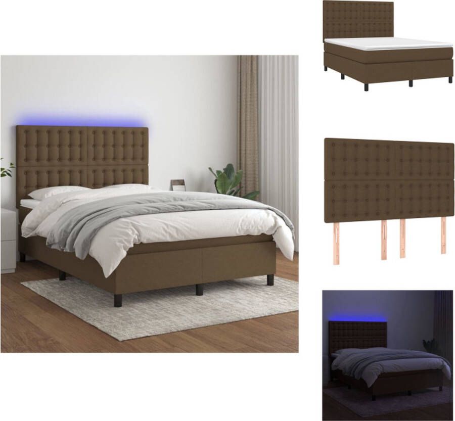 VidaXL Boxspring Donkerbruin 203x144cm LED Duurzaam Verstelbaar Comfortabel Pocketvering Huidvriendelijk Bed