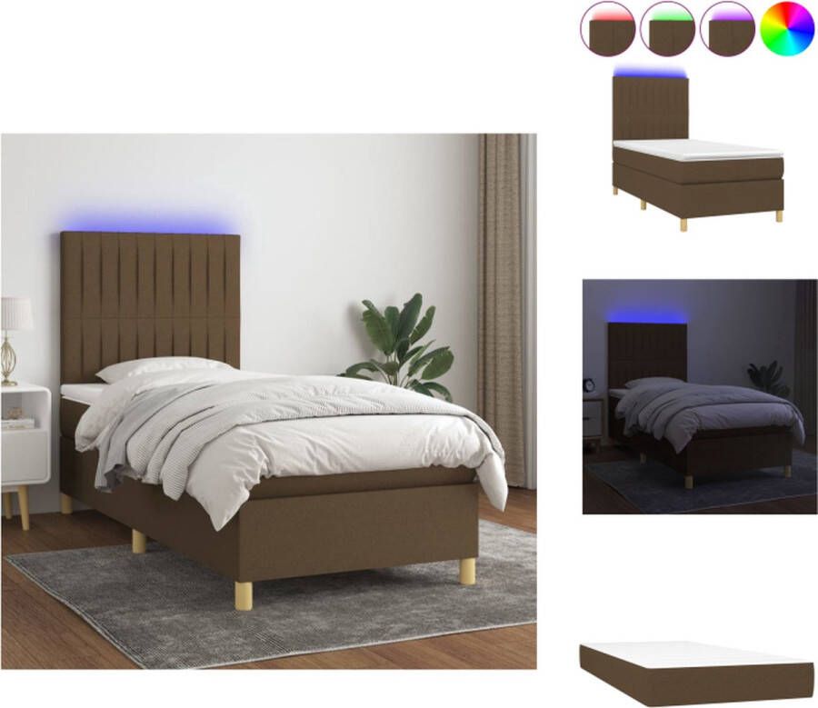 VidaXL Boxspring Bed donkerbruin 203x80x118 128cm verstelbaar hoofdbord LED-verlichting pocketvering matras huidvriendelijk topmatras Bed - Foto 3