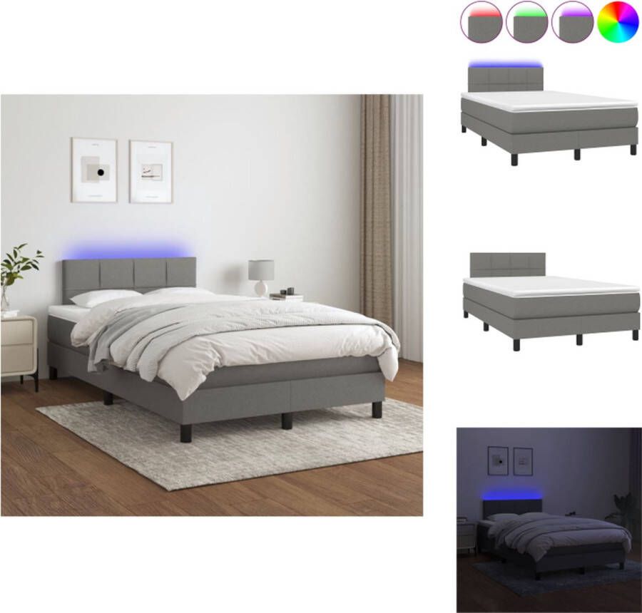 VidaXL Boxspring Donkergrijs 120x200 cm LED pocketvering matras huidvriendelijk topmatras Bed - Foto 1