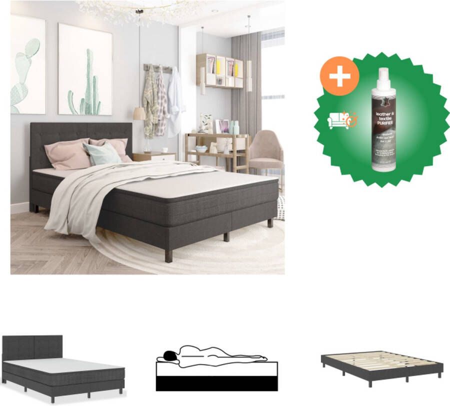 VidaXL Boxspring Donkergrijs 201 x 140.5 x 116 cm Inclusief topmatras Bed Inclusief Reiniger