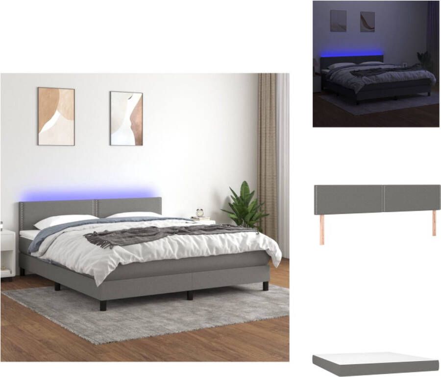 VidaXL Boxspring Donkergrijs 203 x 160 x 78 88 cm Verstelbaar hoofdbord LED pocketvering huidvriendelijk Inclusief matras en topmatras Bed