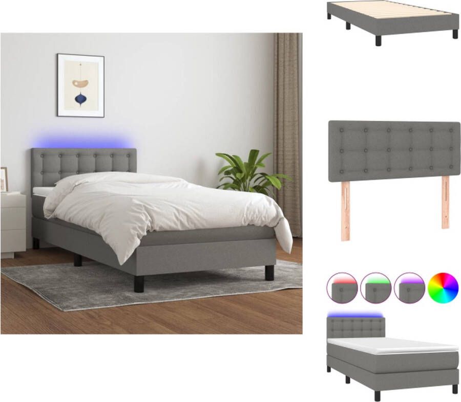 VidaXL Boxspring Bed Donkergrijs 203 x 80 x 78 88 cm Verstelbaar hoofdbord Kleurrijke LED-verlichting Pocketvering matras Huidvriendelijk topmatras Inclusief montagehandleiding en LED-strip Bed - Foto 5