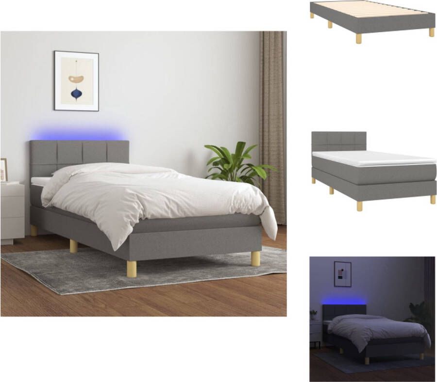 VidaXL Boxspring Bed Donkergrijs 203 x 80 x 78 88 cm Verstelbaar hoofdbord Kleurrijke LED-verlichting Pocketvering matras Huidvriendelijk topmatras Inclusief montagehandleiding en LED-strip Bed - Foto 4
