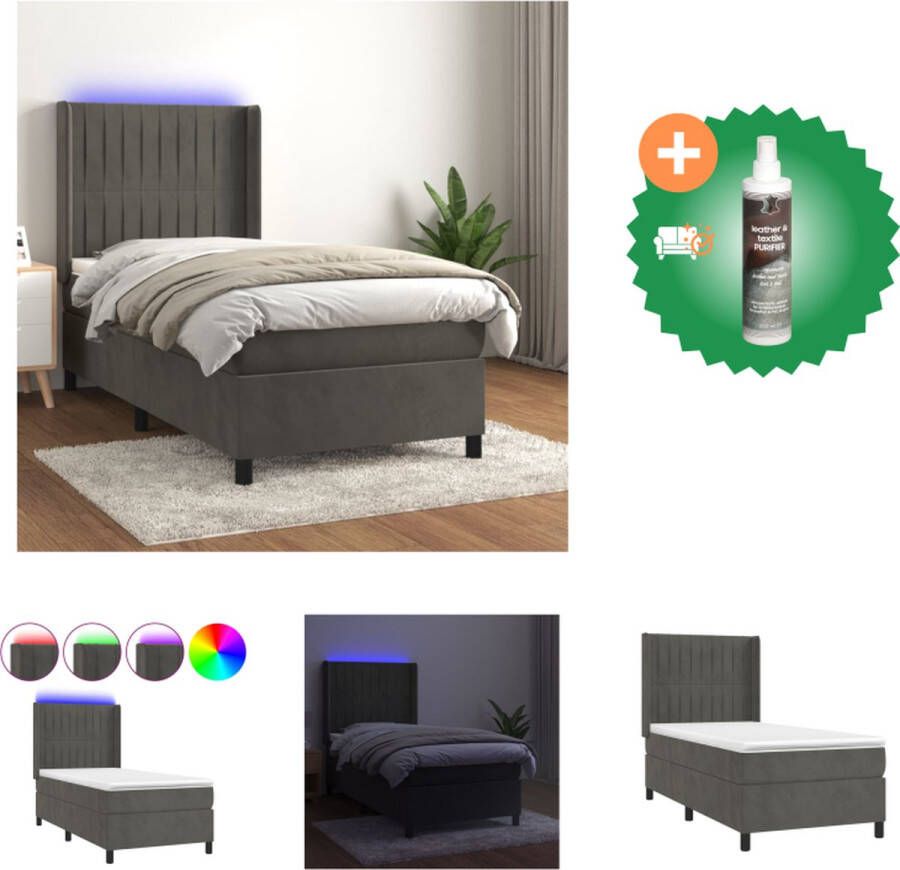 VidaXL Boxspring Donkergrijs 203x103x118 128cm Fluwelen stof Verstelbaar hoofdbord Kleurrijke LED-verlichting Bed Inclusief Reiniger