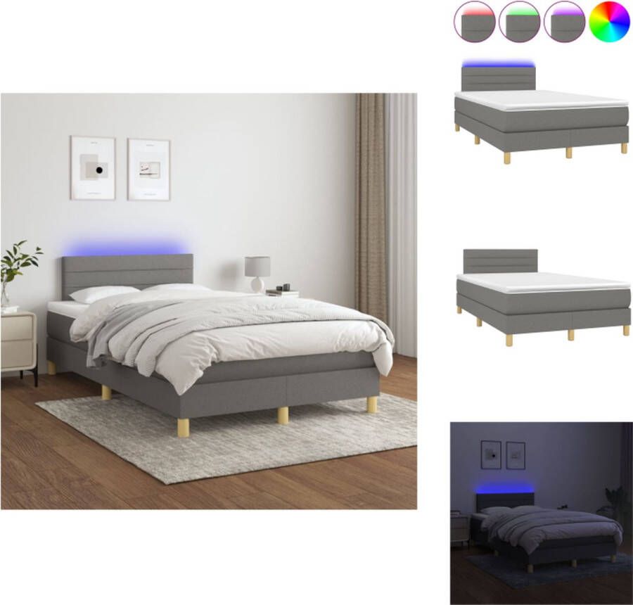 VidaXL Boxspring Donkergrijs 203x120 cm Met LED-verlichting en Pocketvering matras Bed