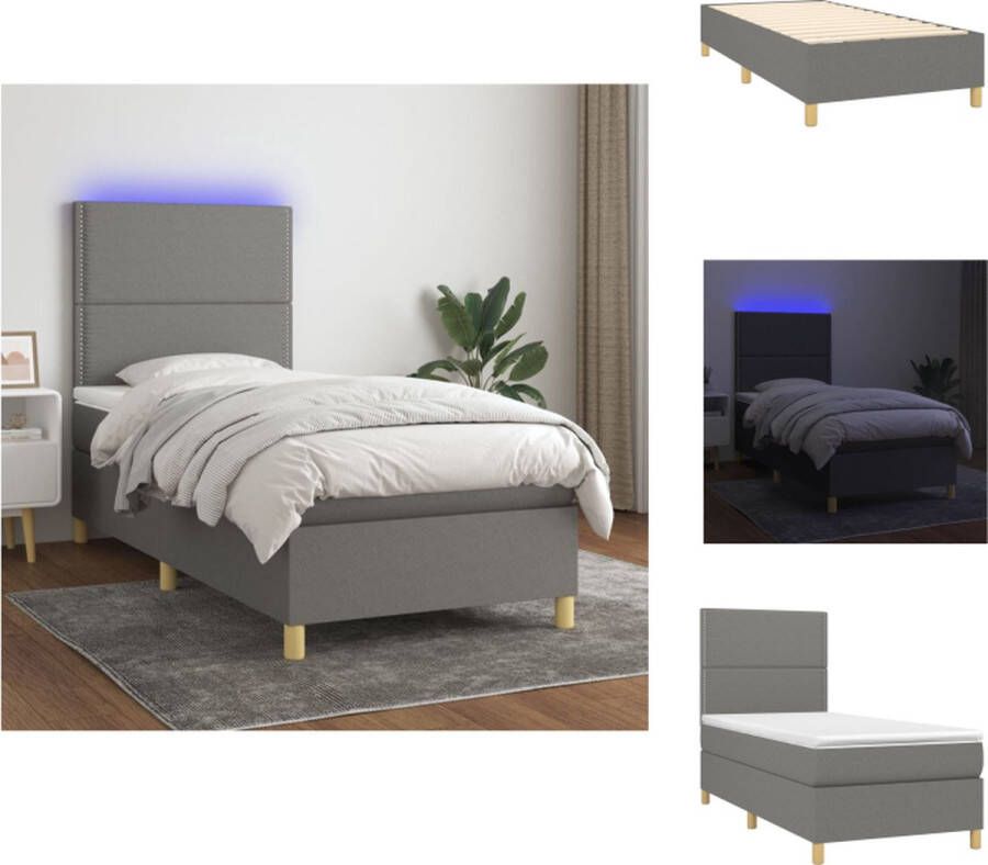 VidaXL Boxspring Bed Donkergrijs 203 x 80 x 118 128 cm Verstelbaar hoofdbord Kleurrijke LED-verlichting Pocketvering matras Huidvriendelijk topmatras Met montagehandleiding en USB-aansluiting Bed - Foto 3