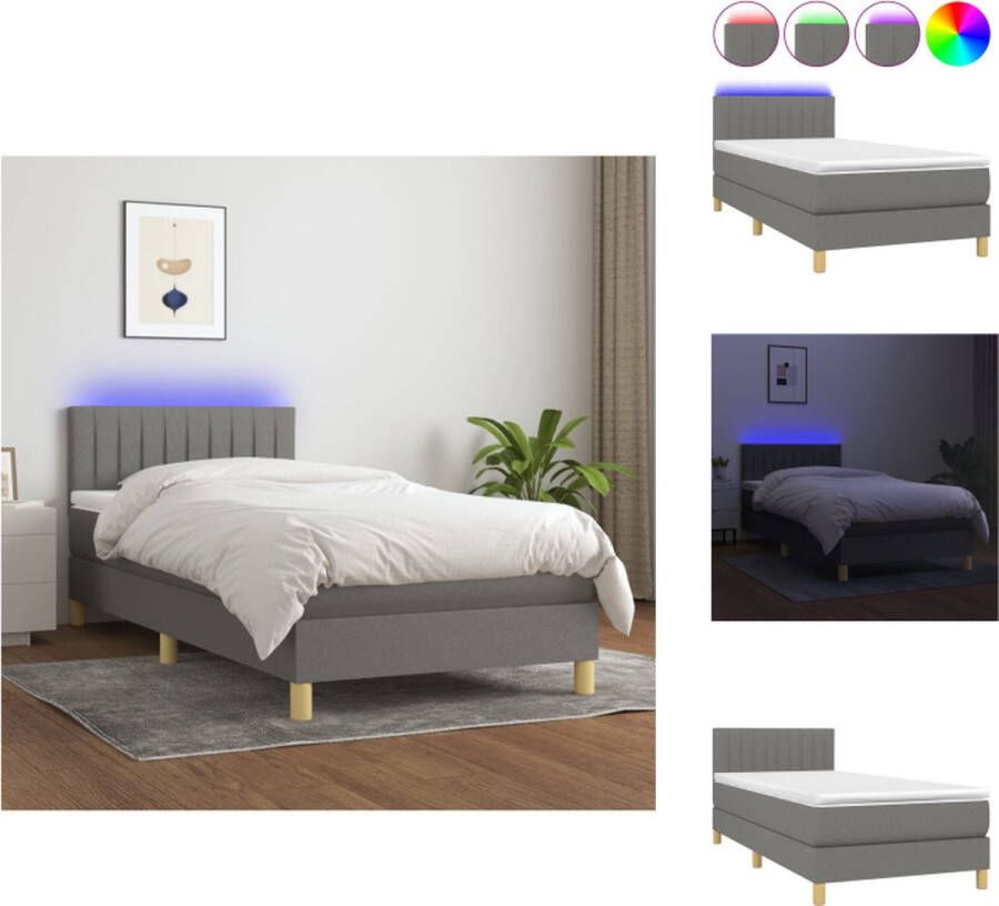 VidaXL Boxspring donkergrijs 203x90x78 88 cm LED pocketvering matras huidvriendelijk topmatras met montagehandleiding USB-aansluiting Bed - Foto 2