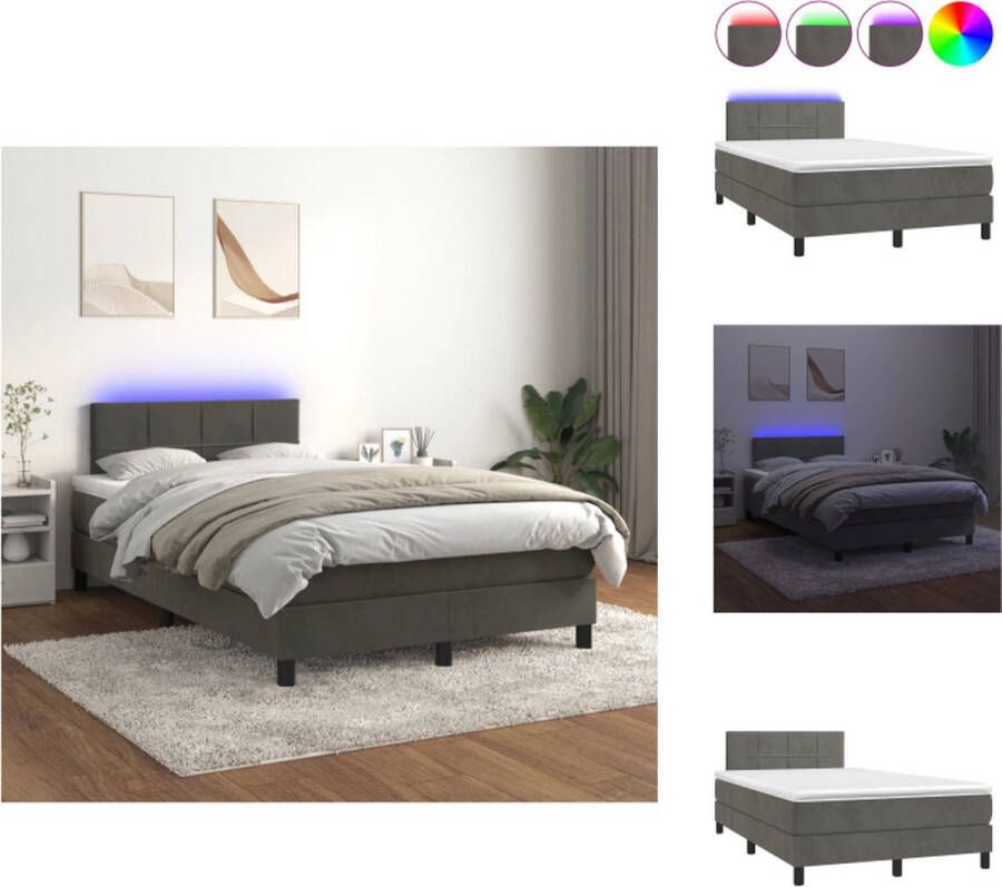 VidaXL Boxspring Donkergrijs fluweel 203 x 120 x 78 88 cm Inclusief LED en pocketvering matras Hoogwaardig comfort Bed - Foto 1