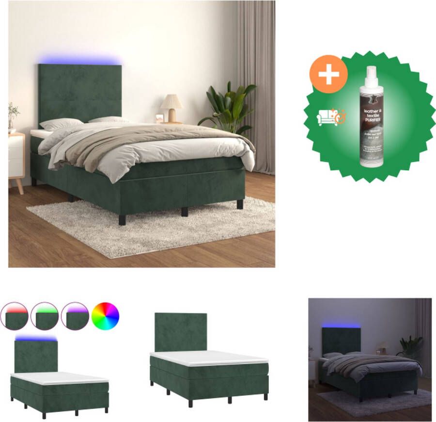 VidaXL Boxspring donkergroen fluweel 203x120x118 128 cm verstelbaar hoofdbord met LED pocketvering matras huidvriendelijk topmatras Bed Inclusief Reiniger