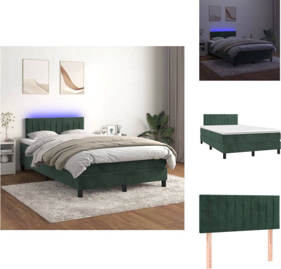 VidaXL Boxspring Donkergroen fluweel 203 x 120 x 78 88 cm Met verstelbaar hoofdbord LED-verlichting Pocketvering matras Huidvriendelijk topmatras Bed - Foto 3