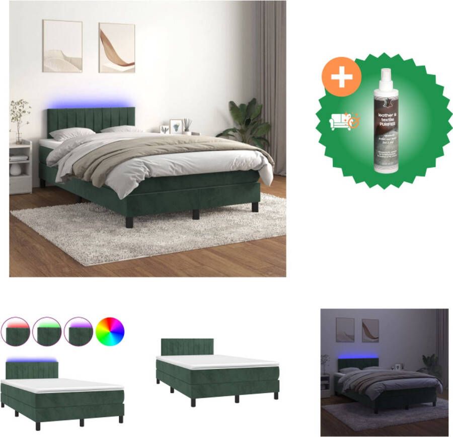 VidaXL Boxspring Donkergroen Fluweel 203x120x78 88 cm Verstelbaar hoofdbord Bed Inclusief Reiniger