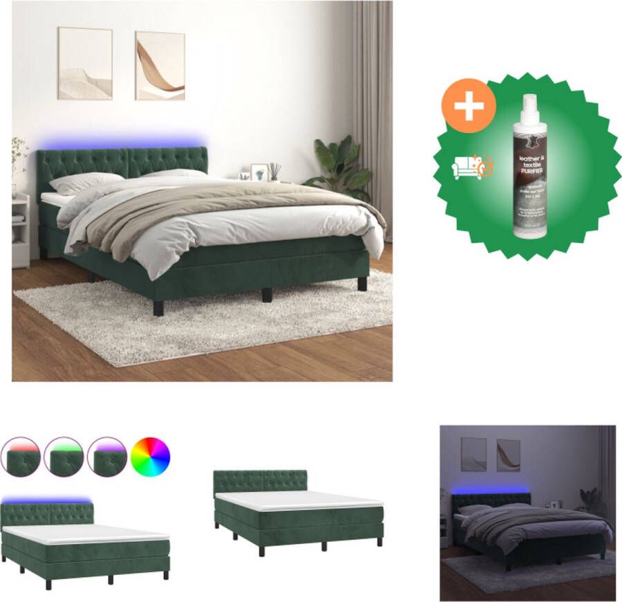 VidaXL Boxspring Donkergroen Fluweel LED 140x200 Pocketvering Bed Inclusief Reiniger - Foto 2