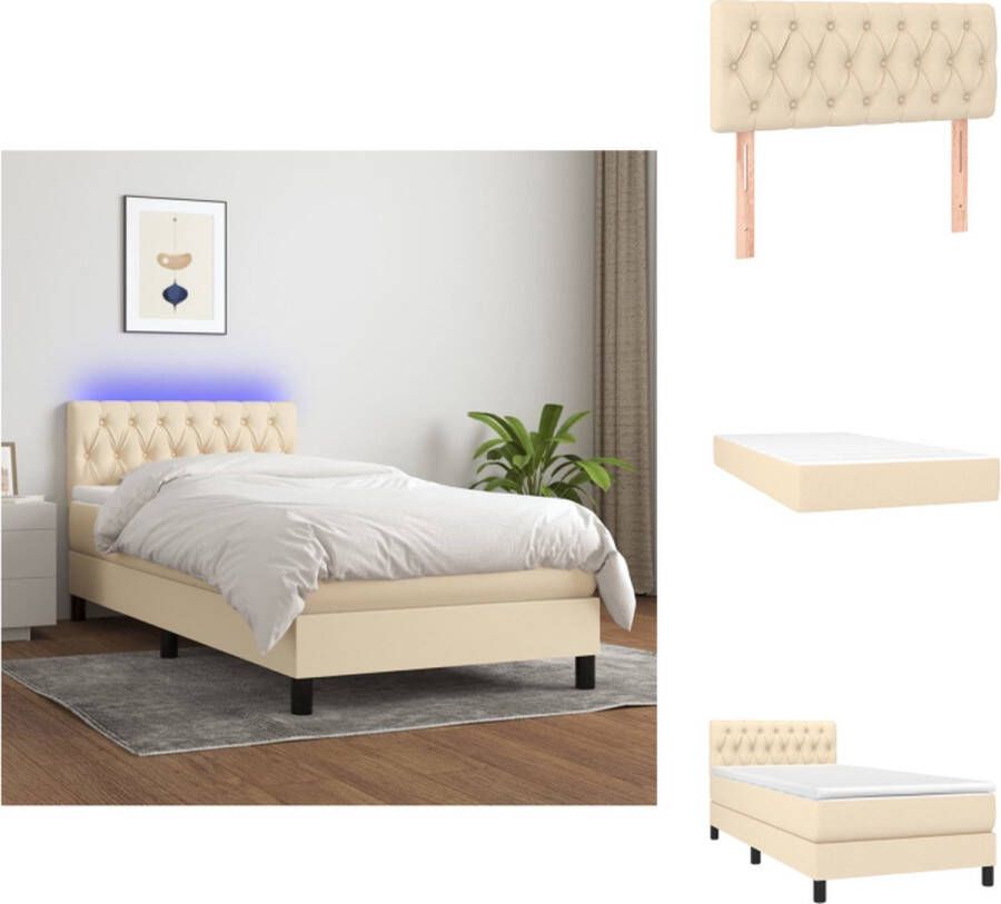 VidaXL Boxspring 90x200 crème stof verstelbaar hoofdbord met LED-licht pocketvering matras huidvriendelijk topmatras inclusief montagehandleiding en USB-aansluiting Bed - Foto 3