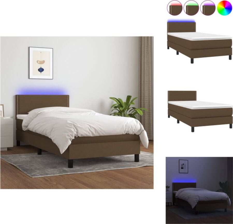VidaXL Boxspring Duurzaam Verstelbaar hoofdbord LED-verlichting Pocketvering matras Huidvriendelijk topmatras Bed