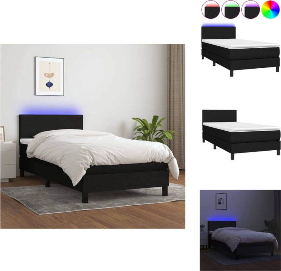 VidaXL Boxspring LED 203 x 100 x 78 88 cm zwart stof pocketvering matras 100 x 200 x 20 cm wit en zwart schuim vulling 100 x 200 x 5 cm wit LED-strip 55 cm DC 5V IP65 Bed - Foto 6