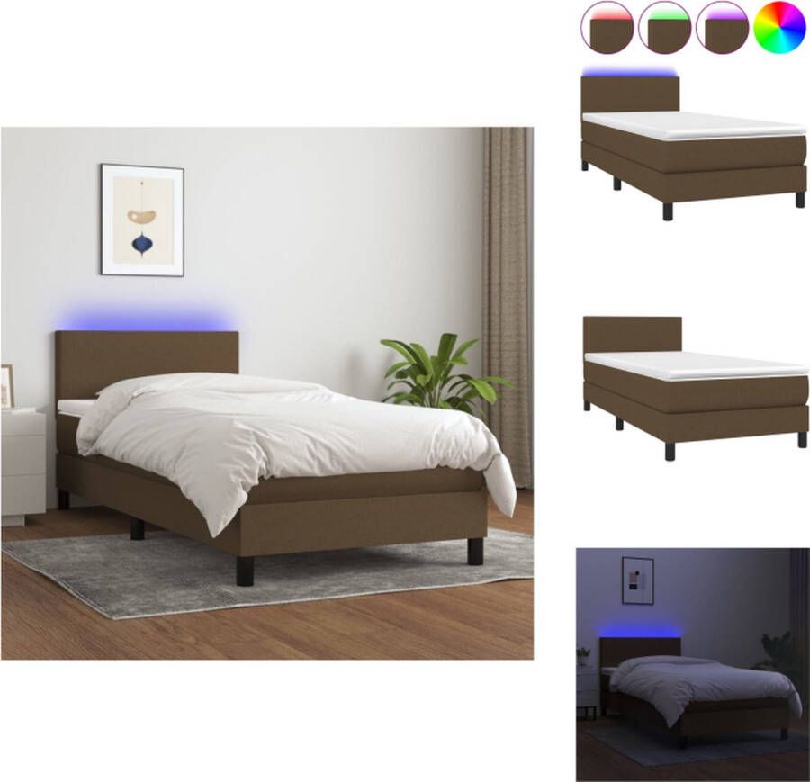 VidaXL Boxspring Elegance Bed 203 x 90 cm donkerbruin LED-verlichting Pocketvering matras Huidvriendelijk topmatras Bed