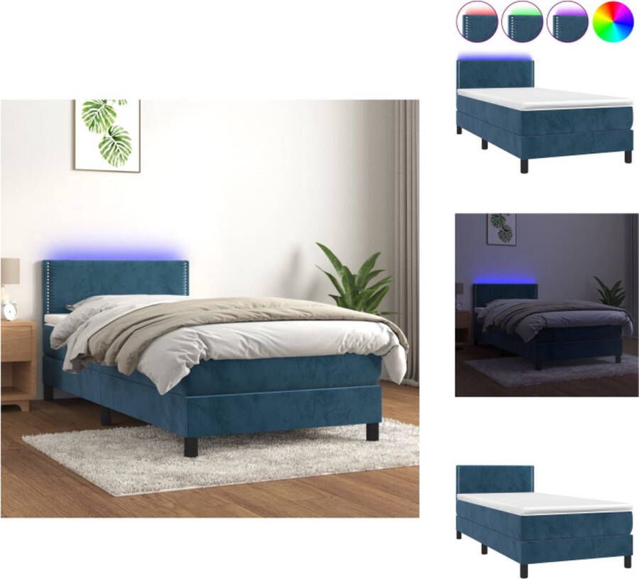 VidaXL Boxspring fluweel 193x90x78 88 cm LED donkerblauw Bed