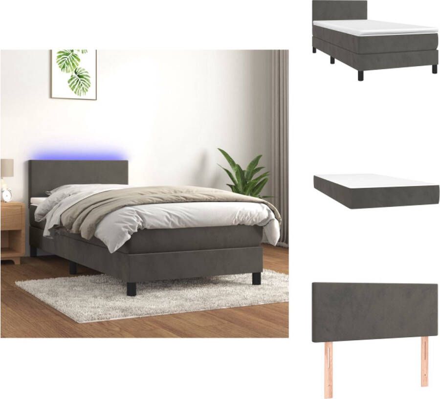 VidaXL Boxspring Donkergrijs Fluweel 203 x 100 x 78 88 cm Verstelbaar hoofdbord Kleurrijke LED-verlichting Pocketvering matras Huidvriendelijk topmatras 1 x bedframe 1 x matras 1 x topmatras 1 x LED-strip Bed - Foto 3