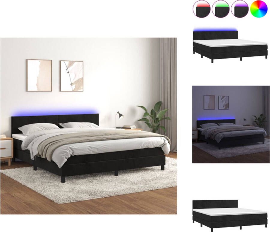 VidaXL Boxspring Fluweel Bed Zwart 203x180x78 88cm Inclusief Matras en LED Bed - Foto 1