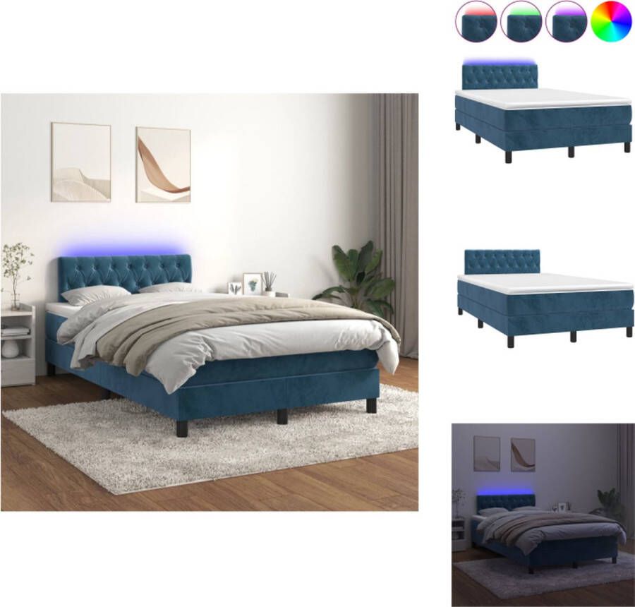 VidaXL Boxspring Fluweel Donkerblauw 120 x 200 cm LED Bed