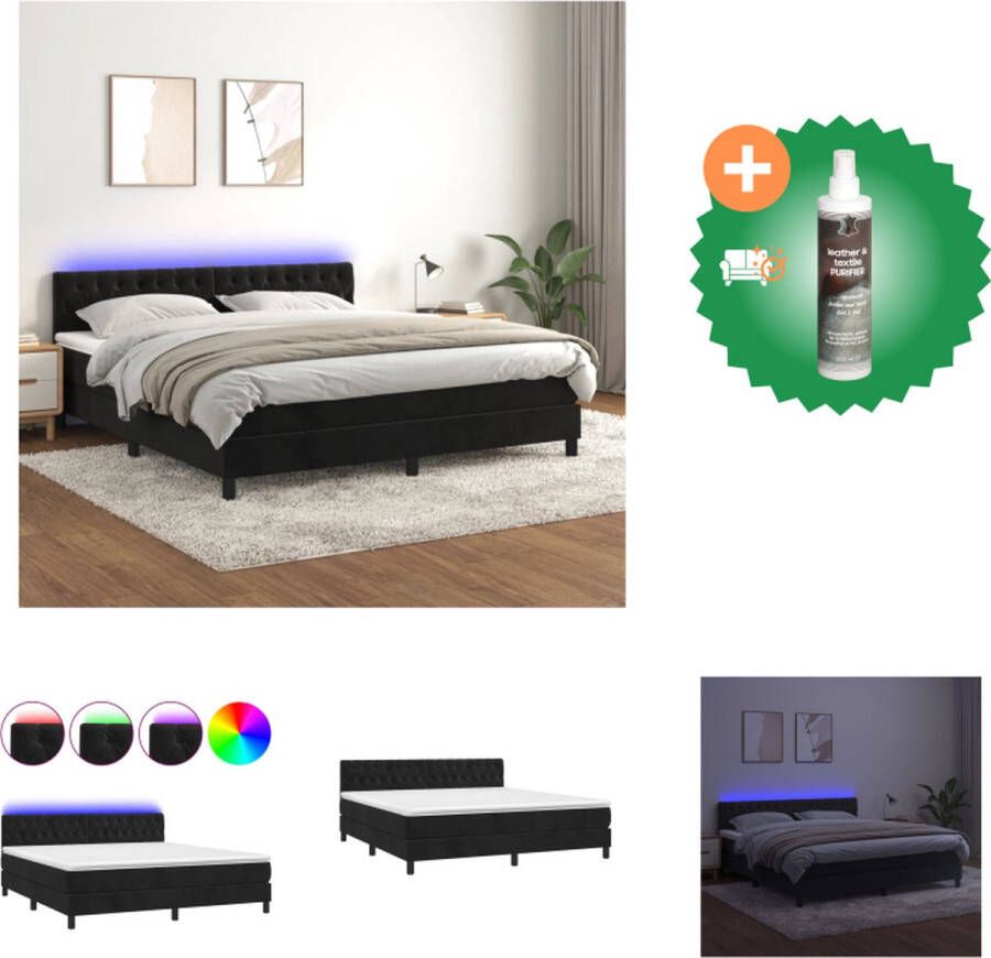 VidaXL Boxspring Fluweel LED Pocketvering Huidvriendelijk Bed Inclusief Reiniger
