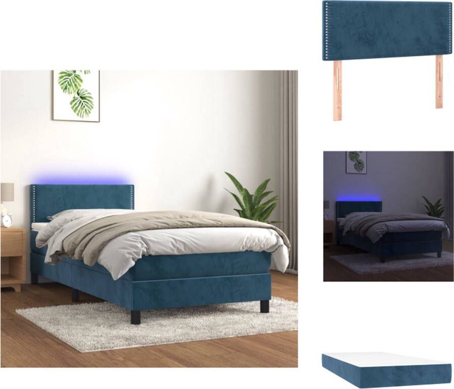 VidaXL Boxspring Fluweel LED Pocketvering Huidvriendelijk Donkerblauw 203x100x78 88 cm Bed