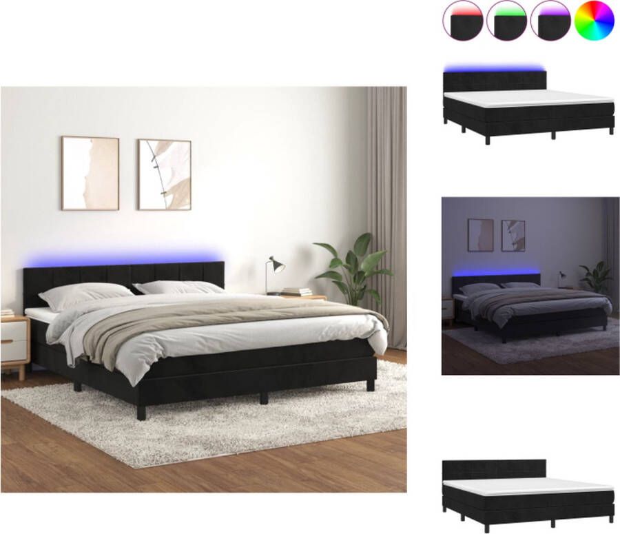 VidaXL Boxspring Fluweel LED Pocketvering Huidvriendelijk Zwart 203x160x78 88 cm Bed