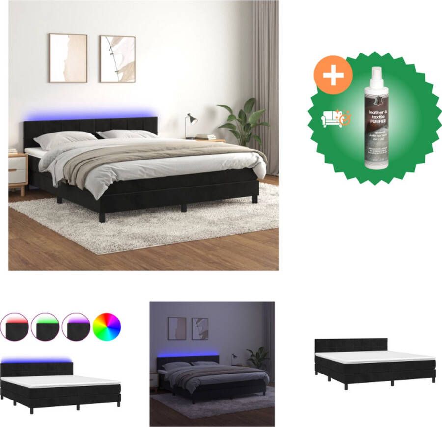 VidaXL Boxspring Fluweel LED Pocketvering Huidvriendelijk Zwart 203x160x78 88 cm Bed Inclusief Reiniger - Foto 2