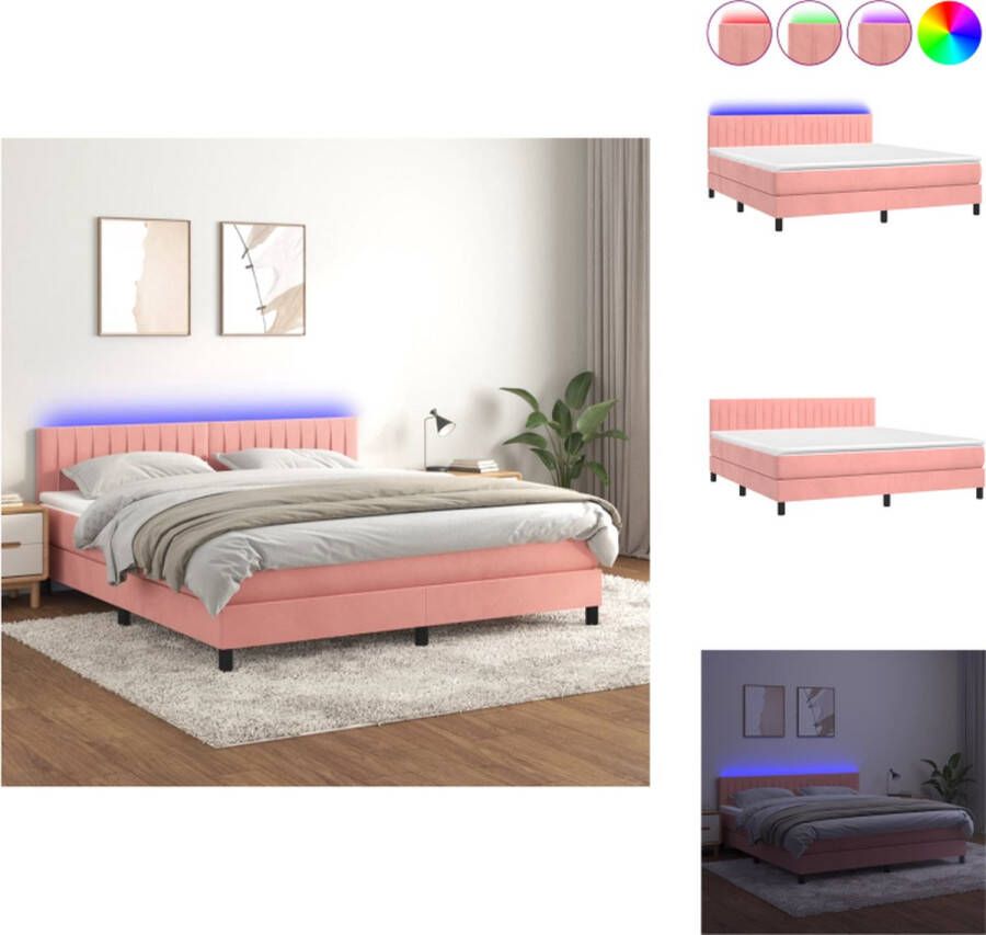 VidaXL Boxspring fluweel pocketvering LED roze 203 x 180 x 78 88 cm 180 x 200 x 20 cm 180 x 200 x 5 cm 2 LED-strips Bed - Foto 1