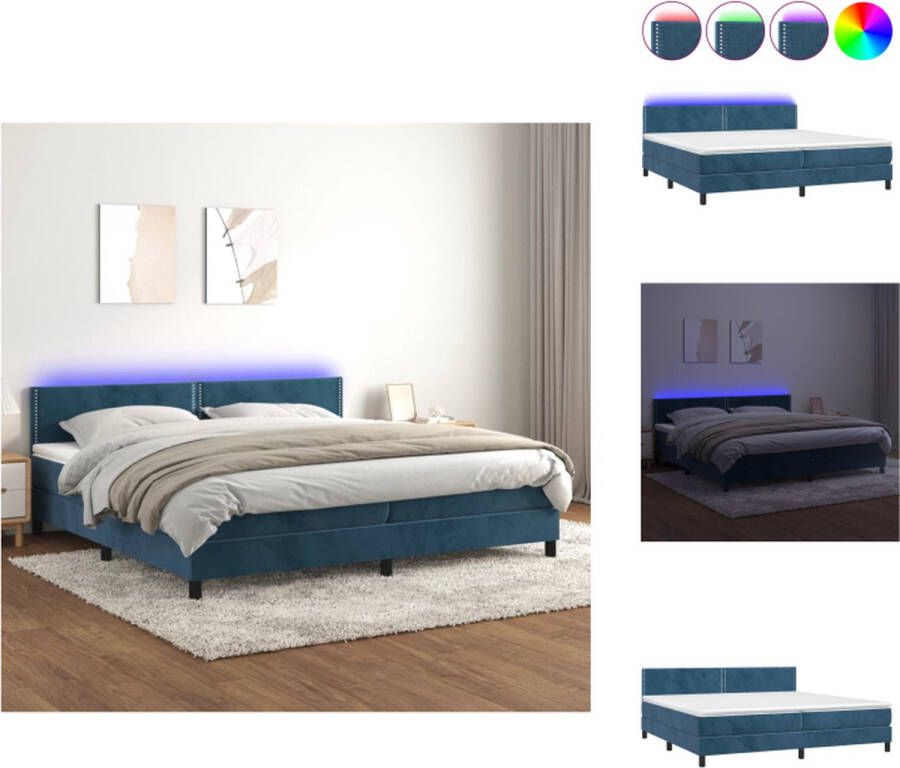 VidaXL Boxspring Fluwelen Bed 203 x 200 x 78 88 cm Donkerblauw Pocketvering Matras Huidvriendelijk Bed