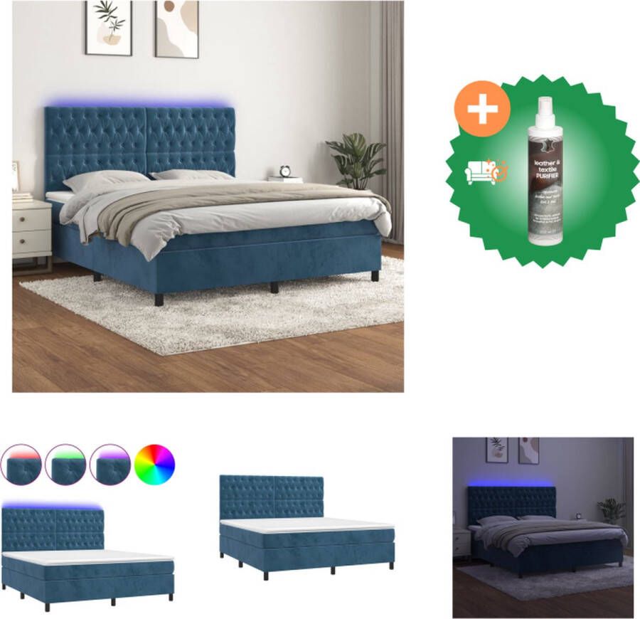 VidaXL Boxspring Fluwelen Bed met LED 203 x 180 x 118 128 cm Donkerblauw Bed Inclusief Reiniger
