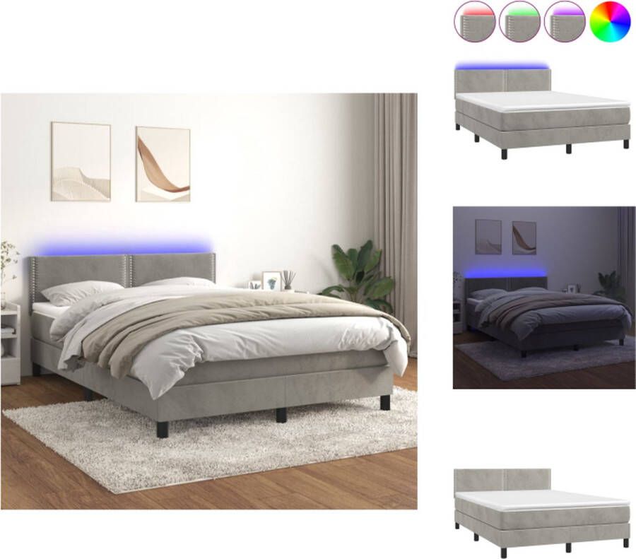 VidaXL Boxspring Fluwelen Bed met LED en Pocketvering 193x144 cm Lichtgrijs Bed