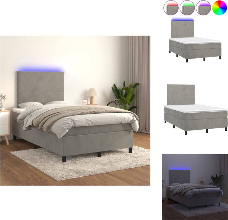 VidaXL Boxspring Fluwelen LED Bed 203 x 120 x 118 128 cm Lichtgrijs Bed