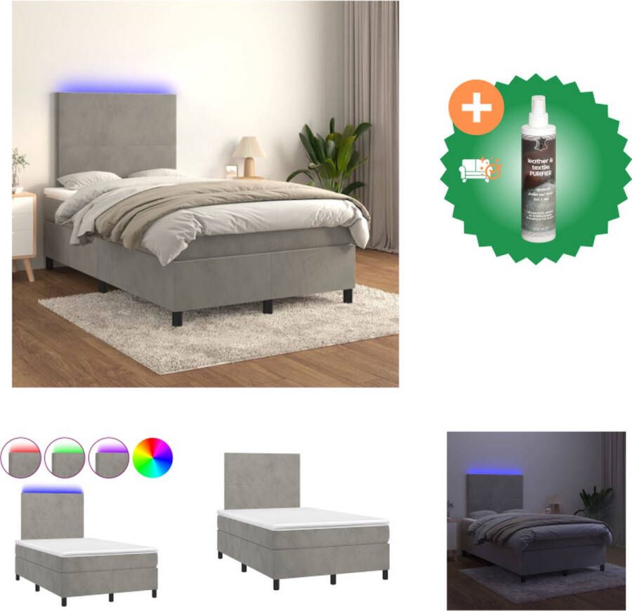 VidaXL Boxspring Fluwelen LED Bed 203 x 120 x 118 128 cm Lichtgrijs Bed Inclusief Reiniger