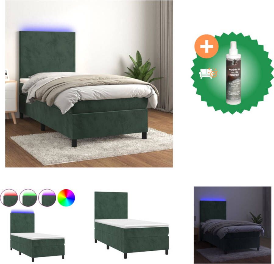 VidaXL Boxspring Fluwelen LED Pocketvering Huidvriendelijk 203x100x118 128cm Wit Donkergroen Bed Inclusief Reiniger - Foto 2
