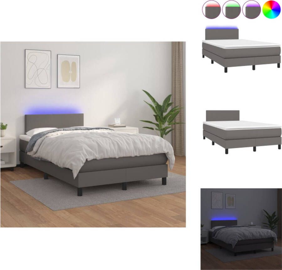 VidaXL Boxspring grijs 203 x 120 x 78 88 cm LED-verlichting pocketvering Bed