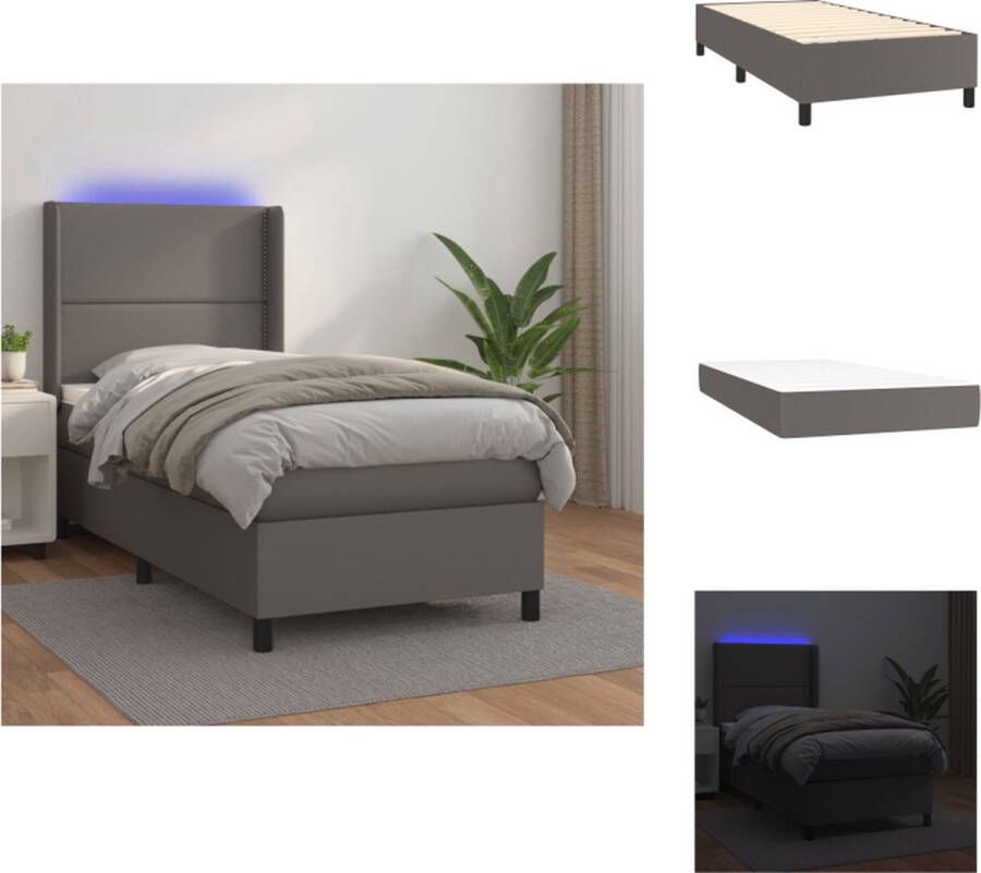 VidaXL Boxspring Grijs Kunstleer 203 x 100 x 118 128 cm Verstelbaar hoofdbord LED verlichting Pocketvering matras Huidvriendelijk topmatras Inclusief montagehandleiding USB Bed - Foto 4